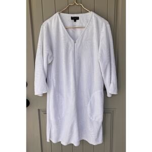 Miss Elaine Relax Housecoat Small Seersucker White 3/4 Sleeve Zip Short Robe